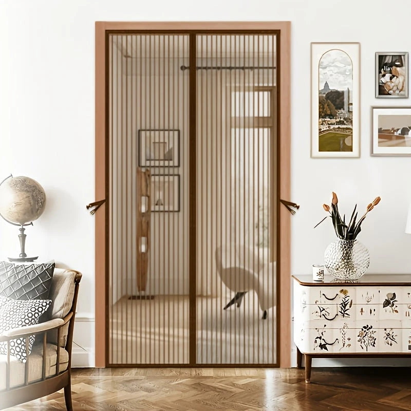 Decorative screen door in a stylish interior setting with furniture and decor.