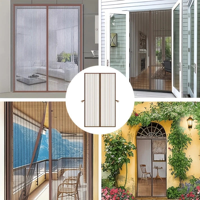 Collage of various outdoor scenes with sliding glass doors and screens.