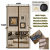 Screen door with dimensions and accessories on a white background