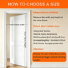 Instructional graphic titled 'HOW TO CHOOSE A SIZE' showing a white interior door with labeled dimensions for inner frame width and inner frame height, plus text instructions on how to measure and select door curtain size.