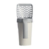 Gray and white pet litter scoop on a white background
