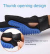 Black and blue glove with thumb opening design on a white background