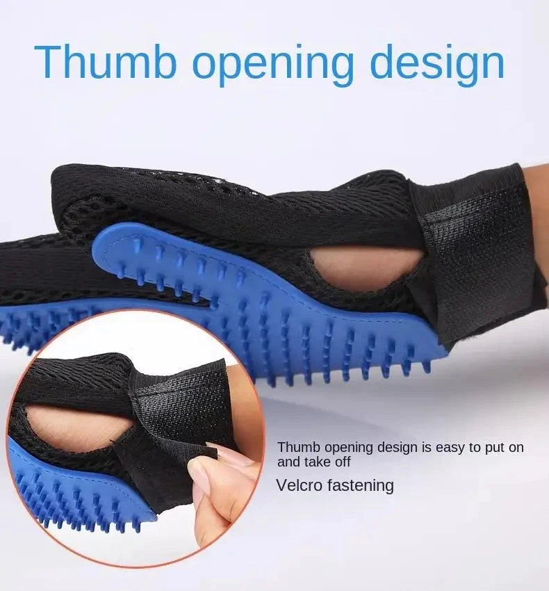 Black and blue glove with thumb opening design on a white background