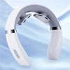 White and silver neck massager on a light blue background