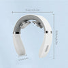 White neck massager with dimensions on a light blue background