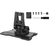 Black plastic mounting bracket with a quick-release hook and included mounting hardware (two screws, a flat piece, and a screwdriver) on a white background.