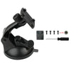 Black suction cup windshield mount with included mounting bracket, screws, and a screwdriver on a white background.