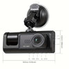 Car dashboard camera with suction cup and dimensions on a white background