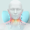 Mannequin head with neck and shoulders showing acupressure points on a light blue background
