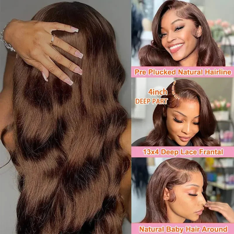 Chocolate Brown Body Wave HD Lace Front Wig | Glueless Human Hair - ANDYS