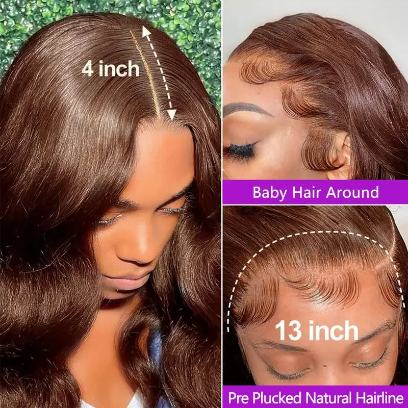 Chocolate Brown Body Wave HD Lace Front Wig | Glueless Human Hair - ANDYS