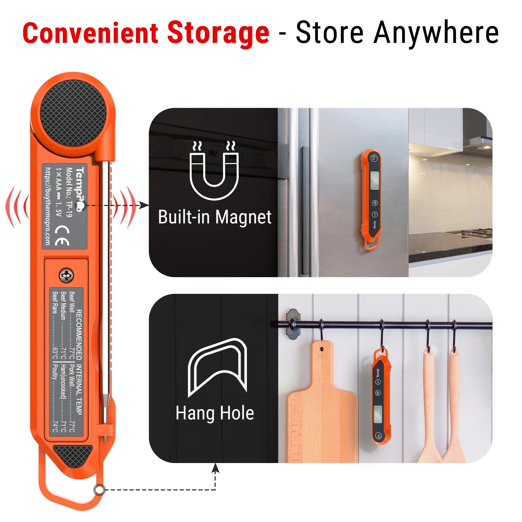 Digital Instant Read Meat Thermometer | Waterproof Kitchen Food LCD Thermometer