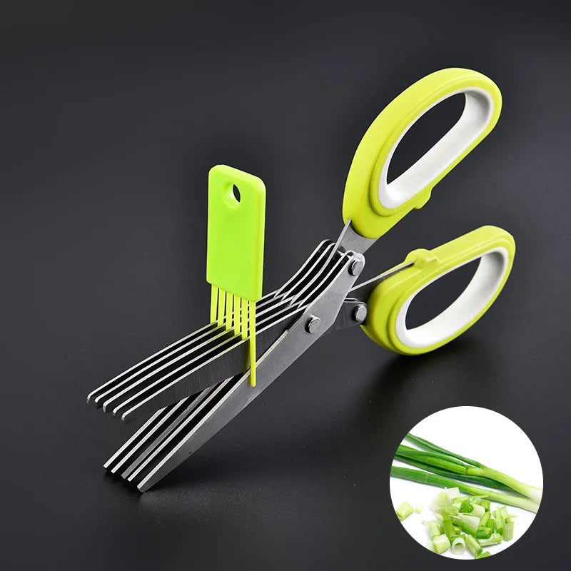 5-Blade Herb Scissors – Stainless Steel Kitchen Shears with Protective Cover