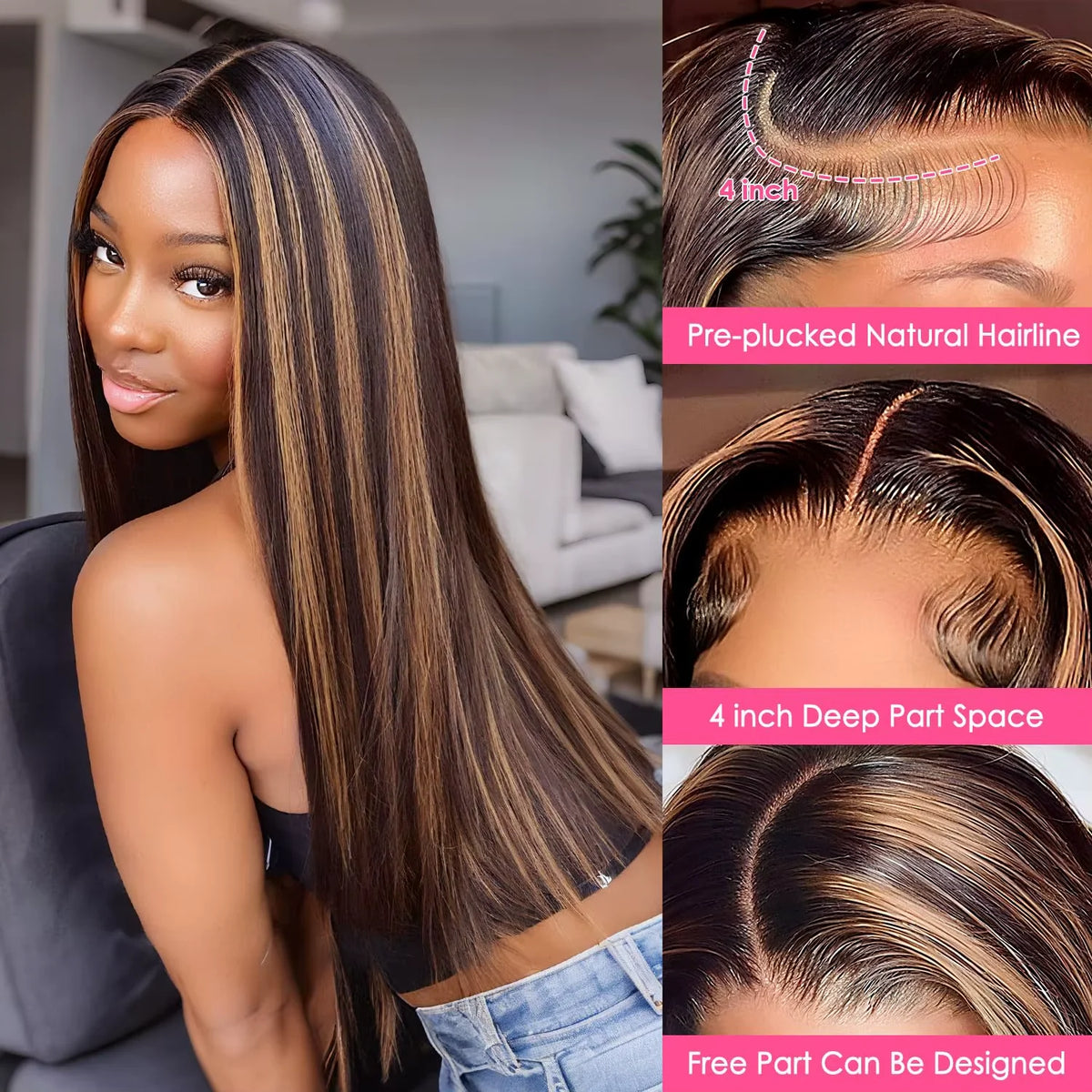 250% Density P1B/30 Highlight Ombre Straight Wig | 13x6 HD Lace Front Human Hair - ANDYS