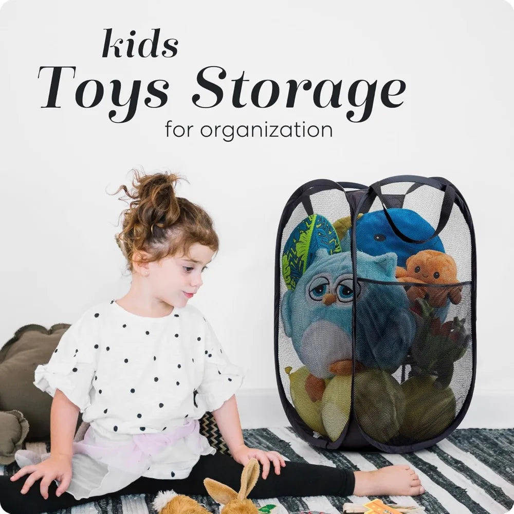 Collapsible Mesh Laundry Basket with Side Pocket