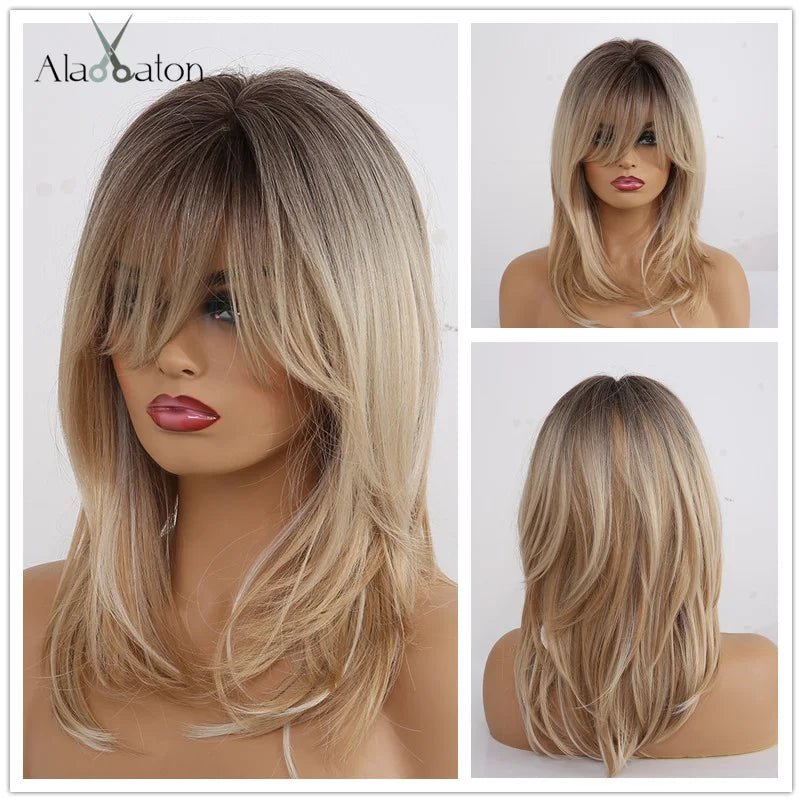 Layered Short Straight Wig with Bangs | Heat Resistant Synthetic Bob - ANDYS