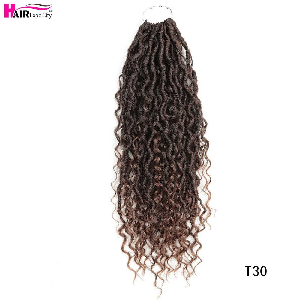Goddess Faux Locs Crochet Hair | 18-Inch Curly Ends River Ombre Braiding Hair - ANDYS