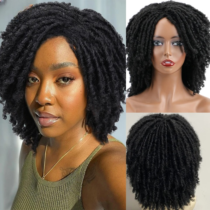 Short Dreadlock Faux Locs Twist Wig | 6-Inch Synthetic Afro Crochet Hair - ANDYS