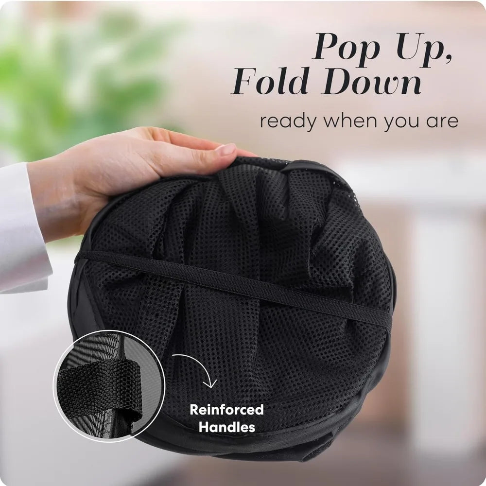 Collapsible Mesh Laundry Basket with Side Pocket