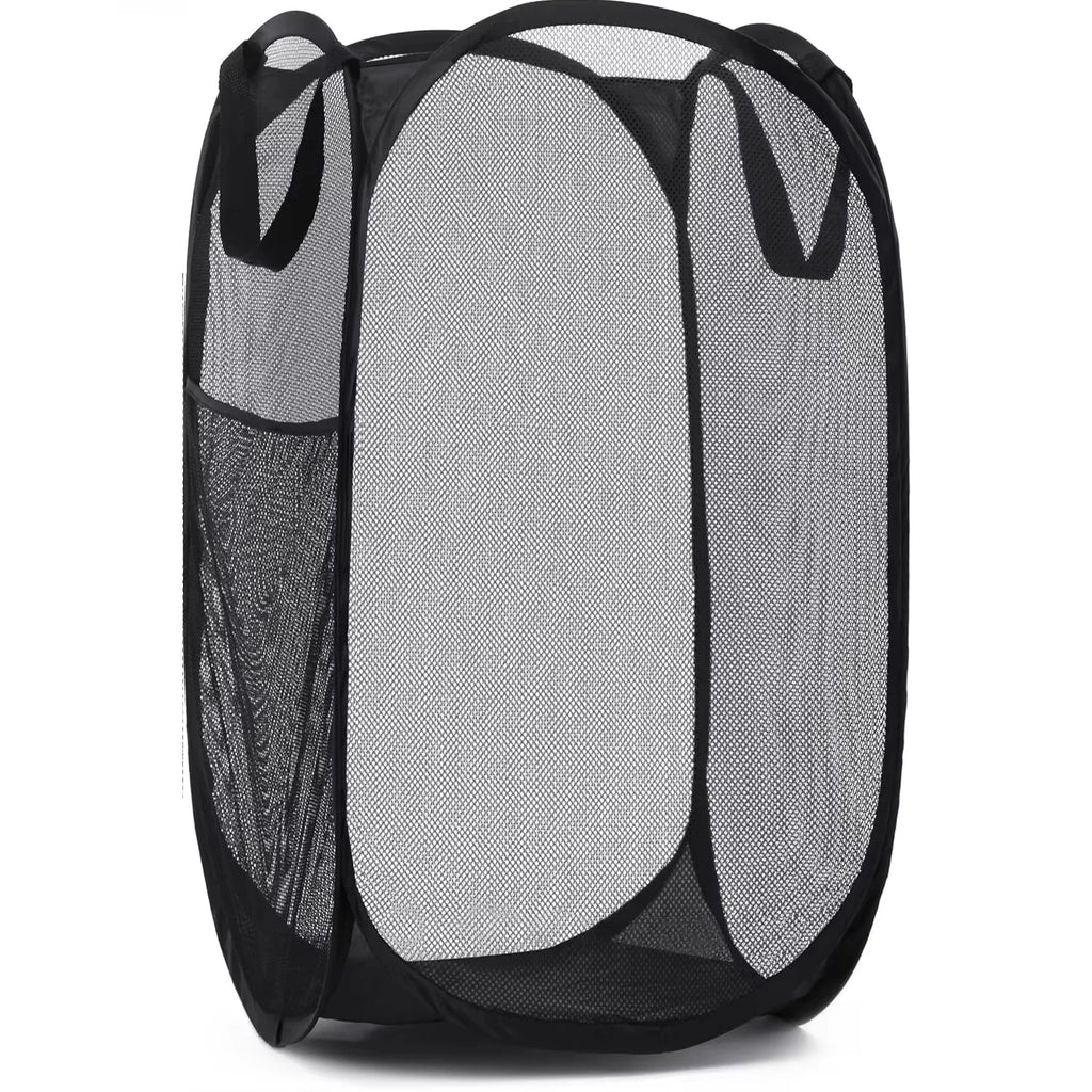 Collapsible Mesh Laundry Basket with Side Pocket
