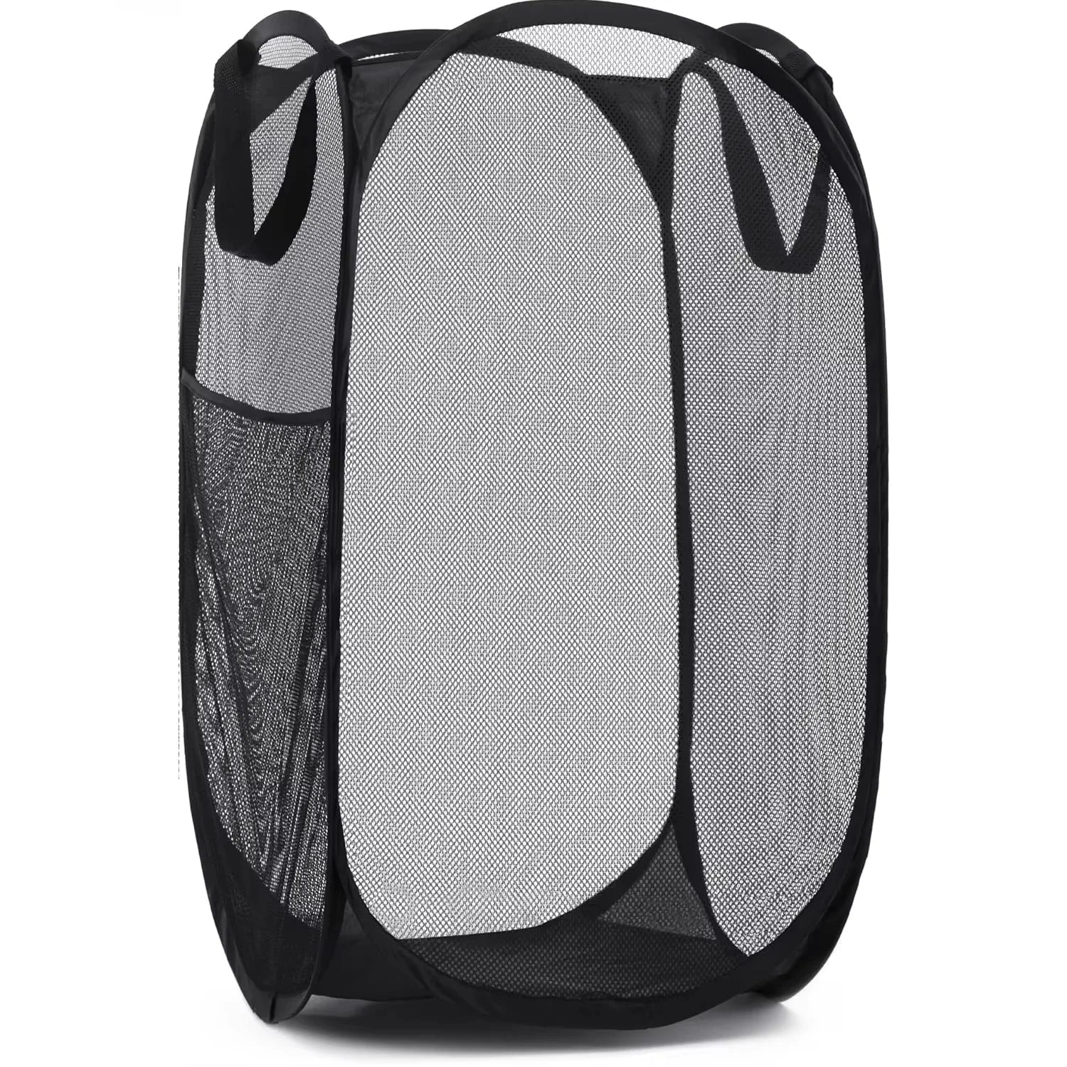 Collapsible Mesh Laundry Basket with Side Pocket