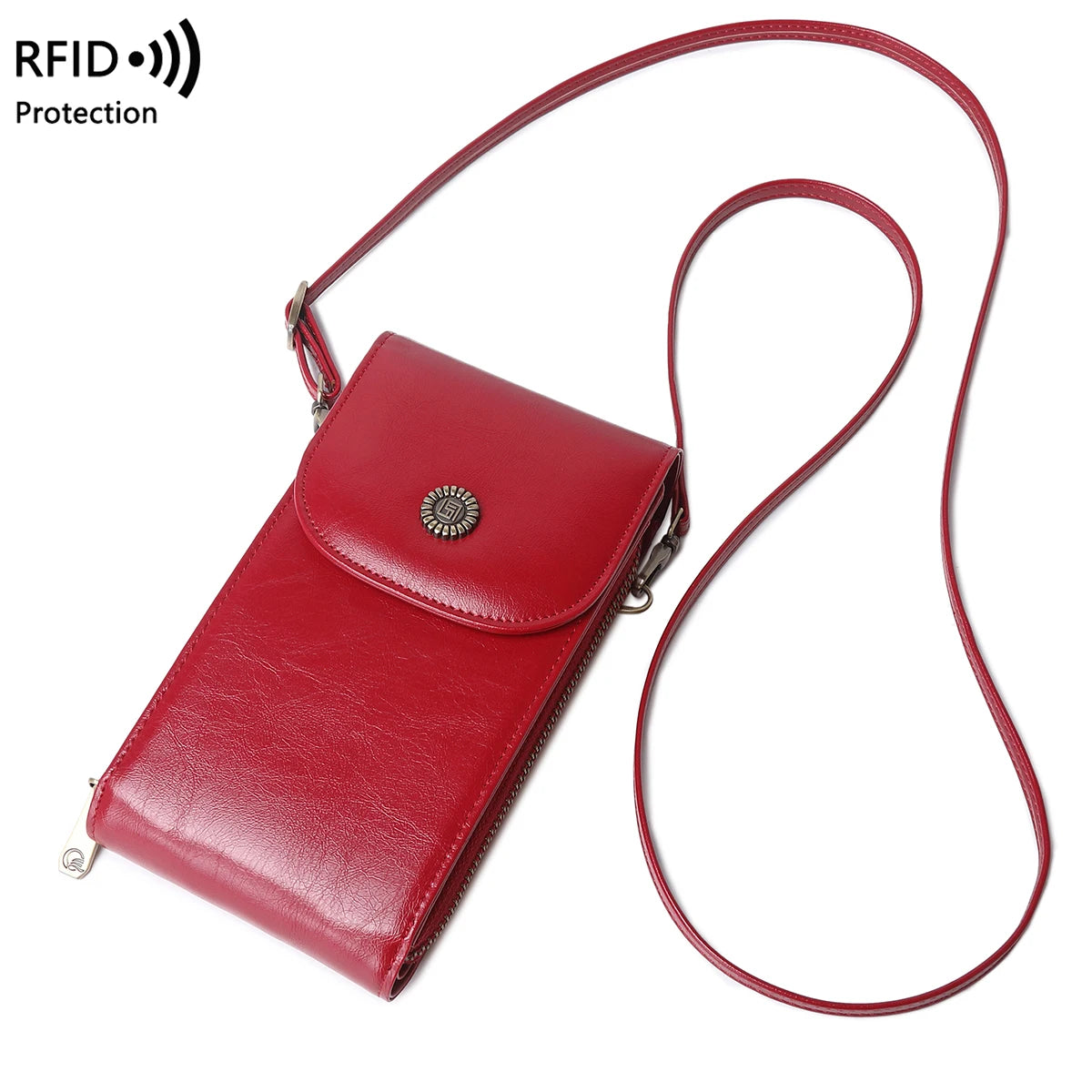 Retro Oil Wax Leather Crossbody Phone Bag with RFID Protection