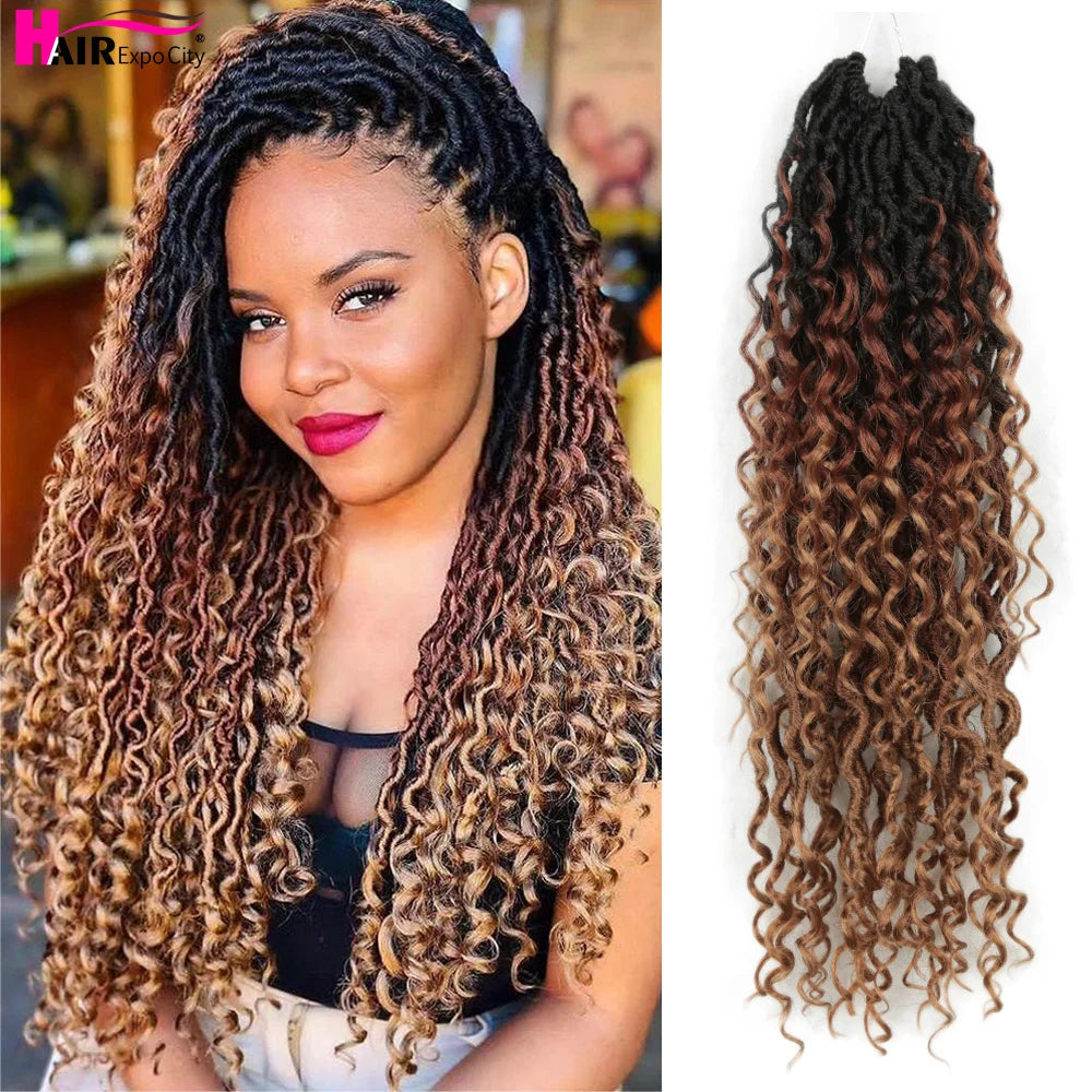 Goddess Faux Locs Crochet Hair | 18-Inch Curly Ends River Ombre Braiding Hair - ANDYS