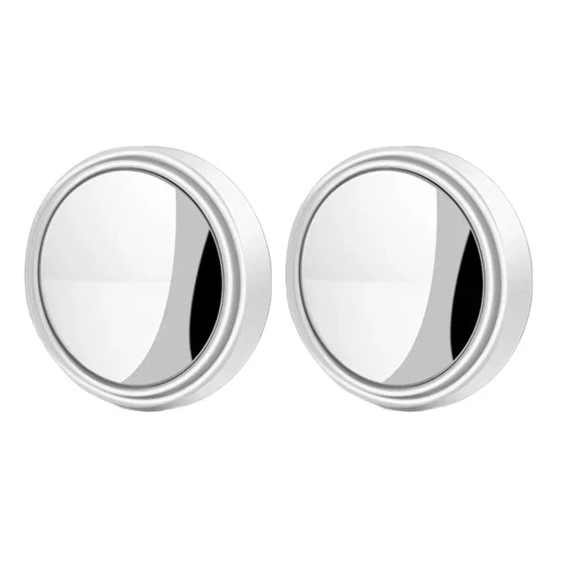 Pair of silver round earrings on a white background