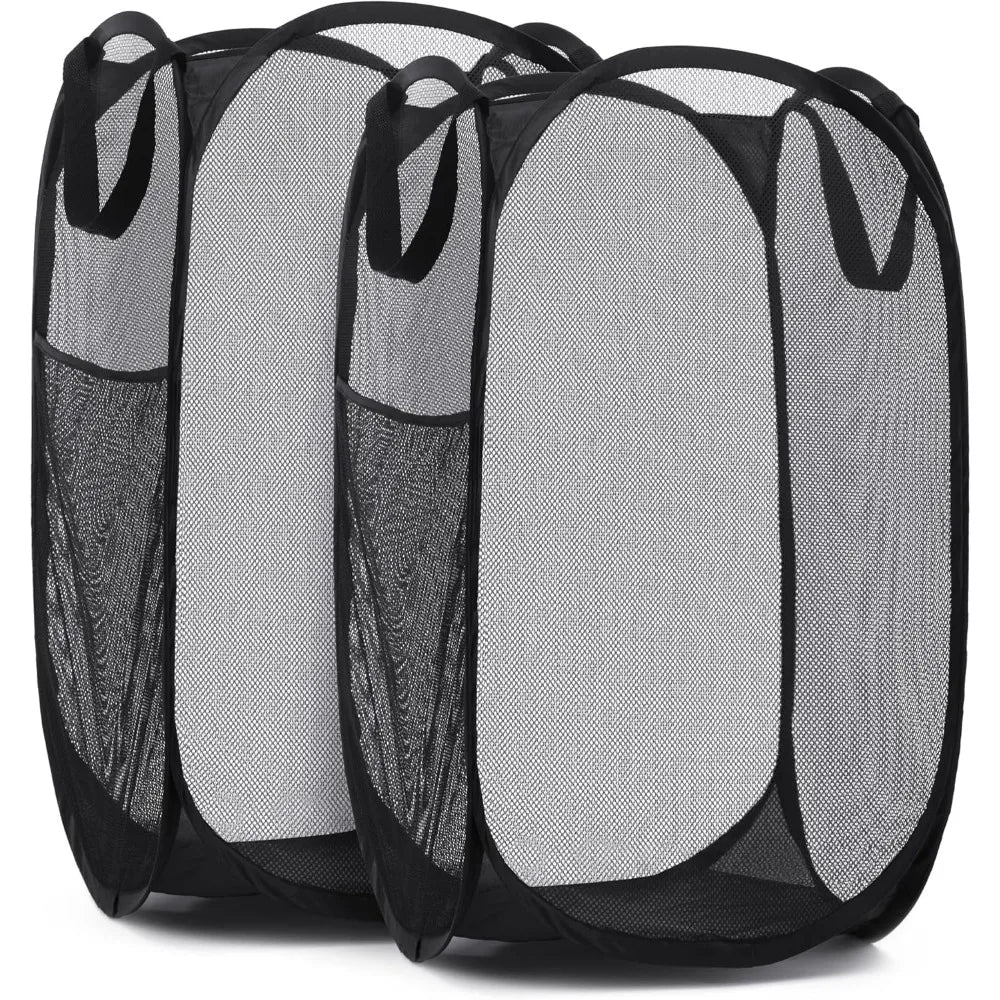 Collapsible Mesh Laundry Basket with Side Pocket