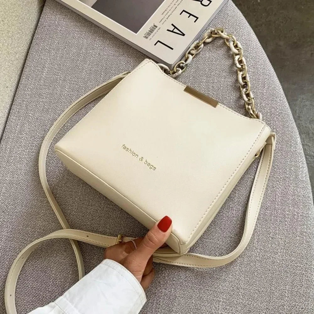 Chic Leather Chain Bucket Crossbody Bag