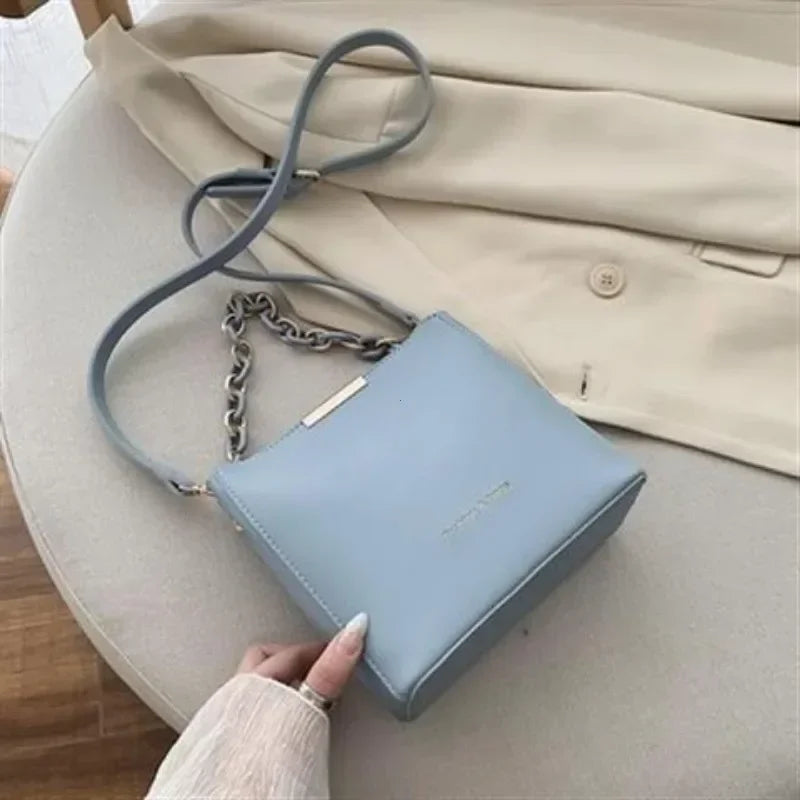 Chic Leather Chain Bucket Crossbody Bag