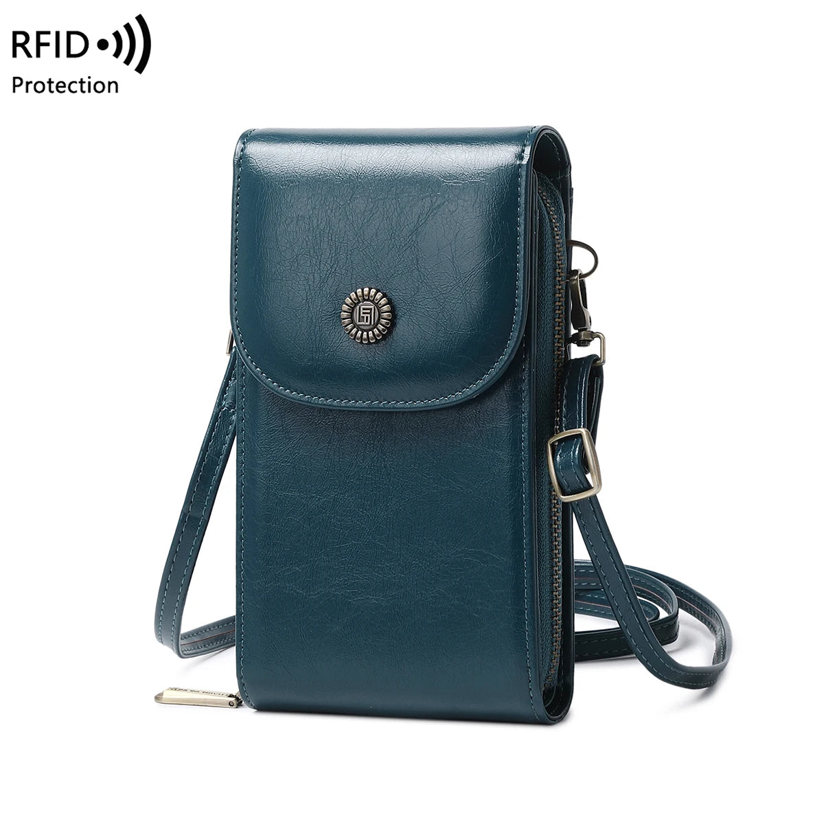 Retro Oil Wax Leather Crossbody Phone Bag with RFID Protection