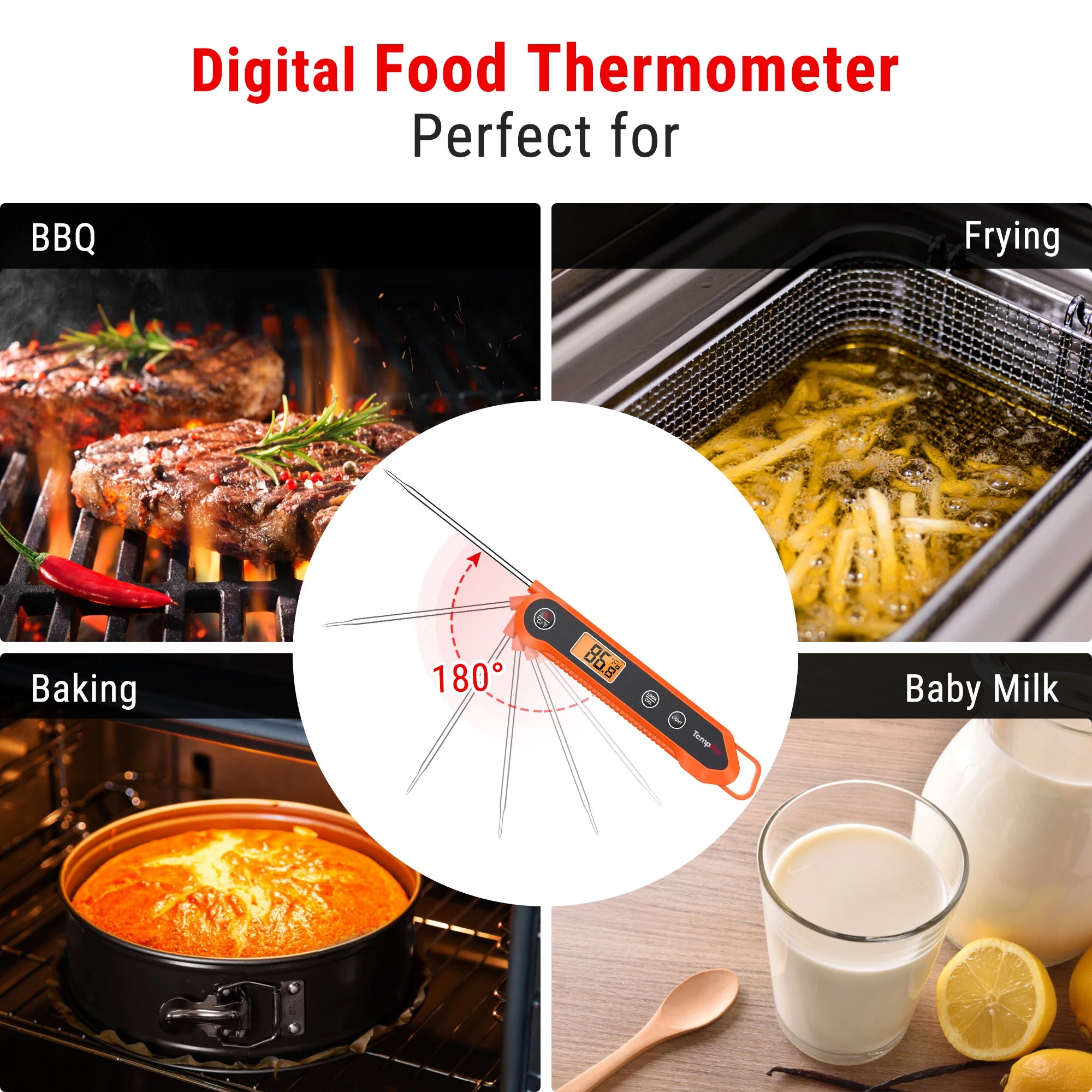Digital Instant Read Meat Thermometer | Waterproof Kitchen Food LCD Thermometer
