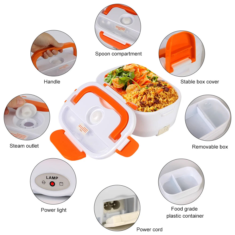 Multifunctional food container with various compartments and features highlighted.