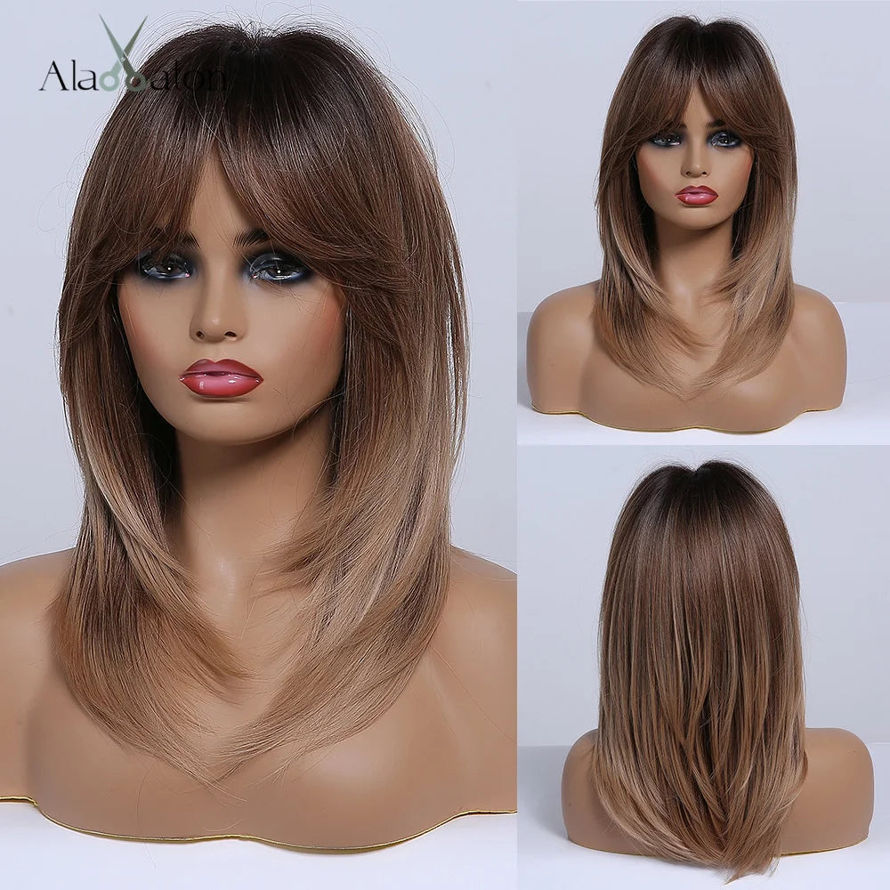 Layered Short Straight Wig with Bangs | Heat Resistant Synthetic Bob - ANDYS