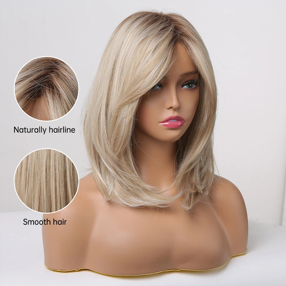 Layered Short Straight Wig with Bangs | Heat Resistant Synthetic Bob - ANDYS