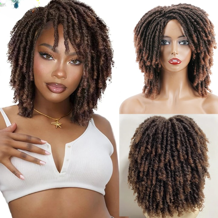 Short Dreadlock Faux Locs Twist Wig | 6-Inch Synthetic Afro Crochet Hair - ANDYS
