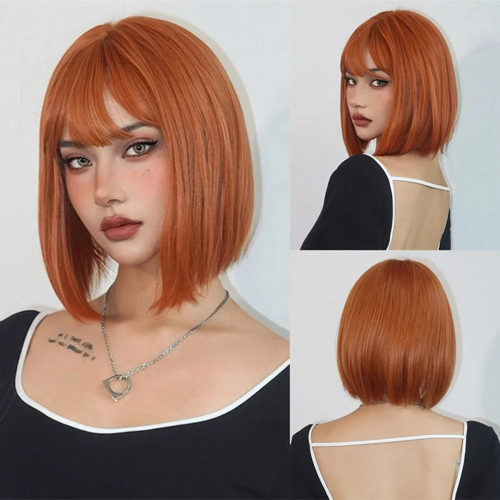 Layered Short Straight Wig with Bangs | Heat Resistant Synthetic Bob - ANDYS