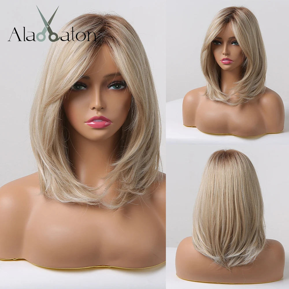 Layered Short Straight Wig with Bangs | Heat Resistant Synthetic Bob - ANDYS
