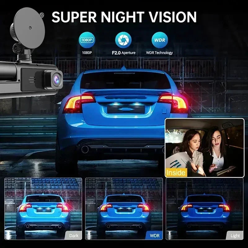 Car camera with night vision features displayed on a dark background