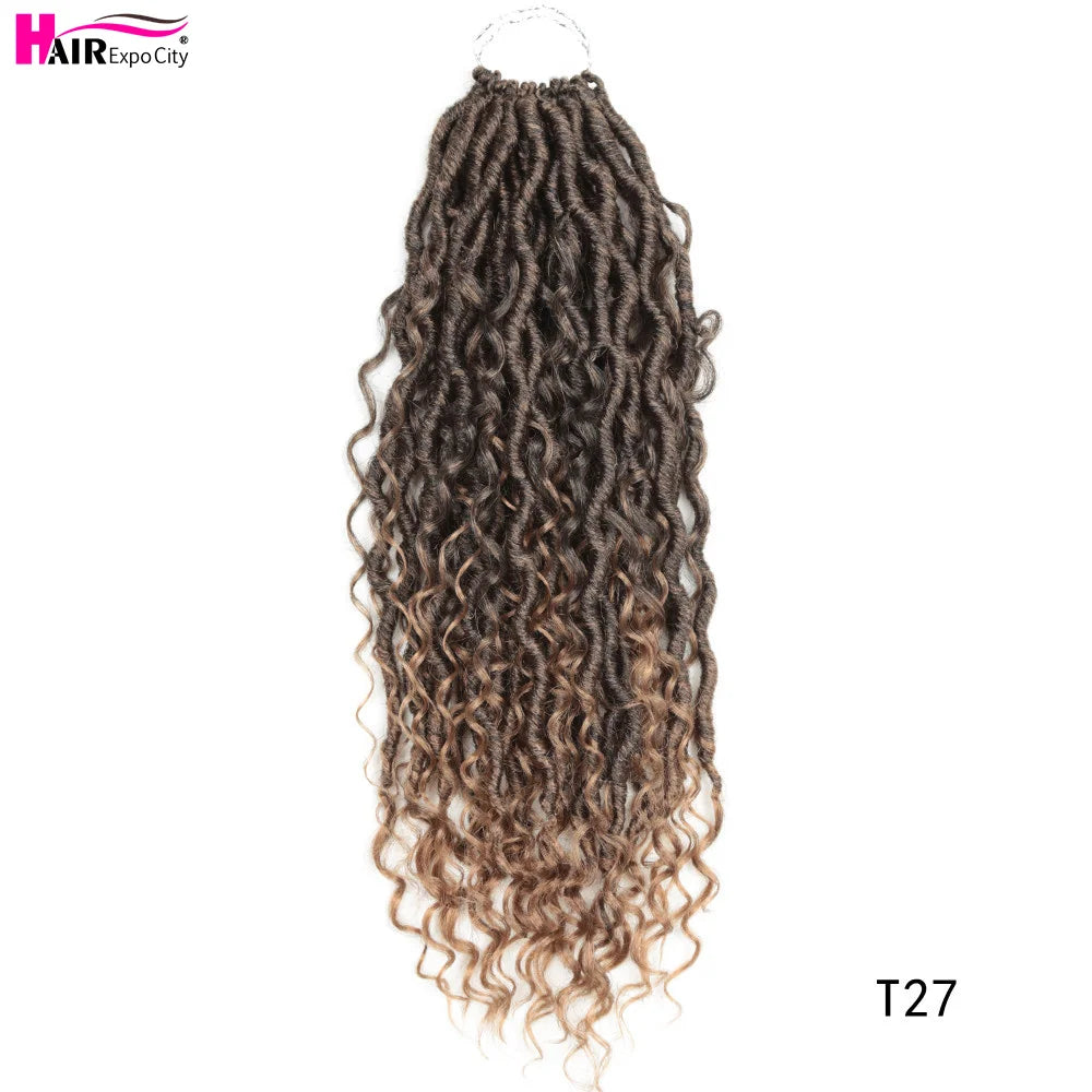 Goddess Faux Locs Crochet Hair | 18-Inch Curly Ends River Ombre Braiding Hair - ANDYS