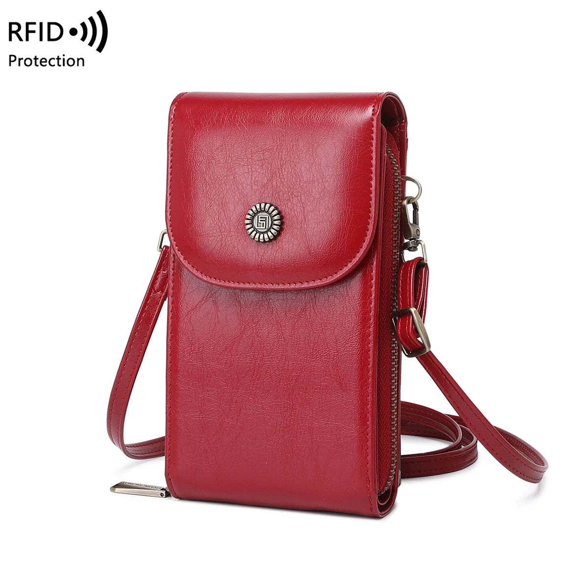 Retro Oil Wax Leather Crossbody Phone Bag with RFID Protection