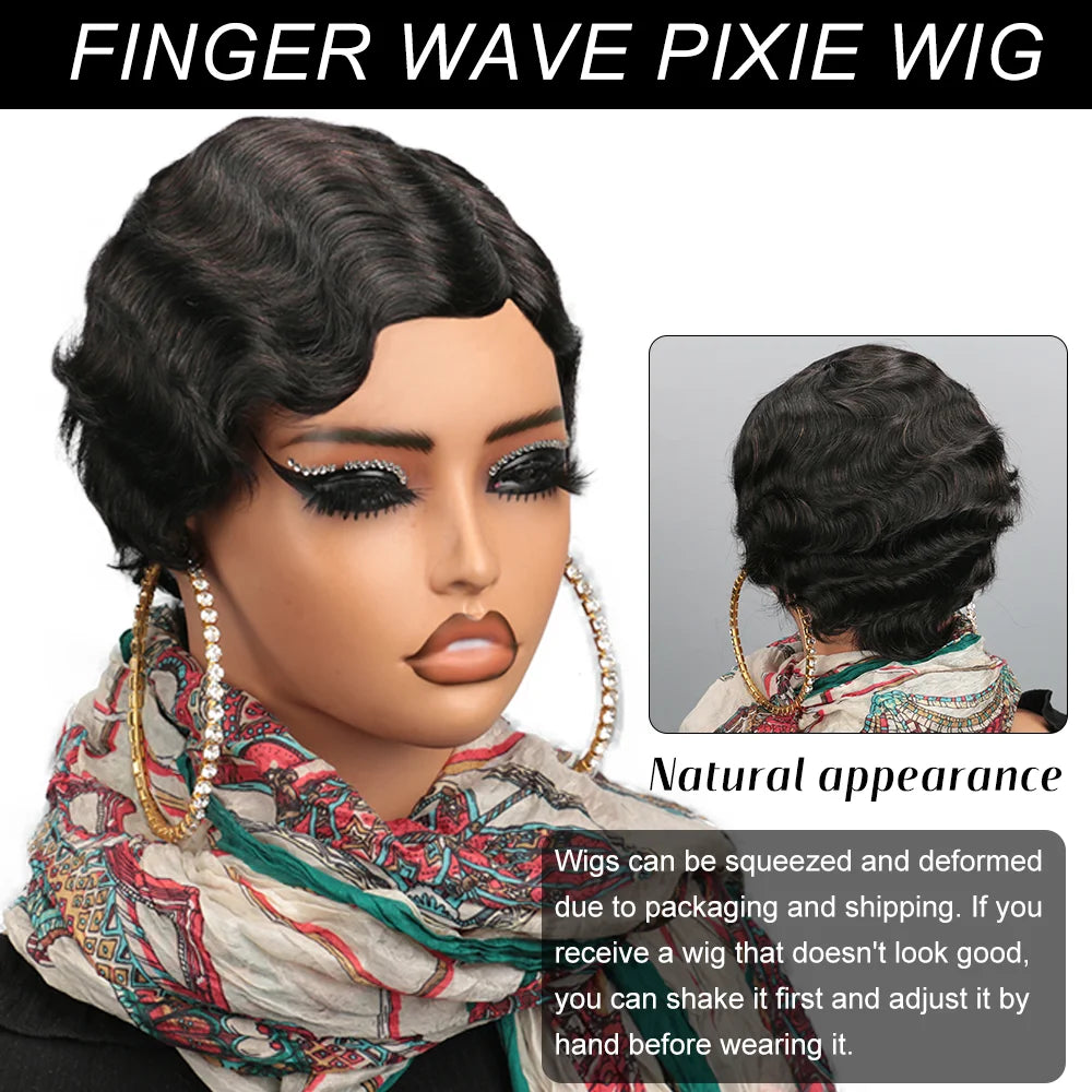 Short Finger Wave Pixie Cut Wig | Ocean Wave 100% Human Hair - ANDYS