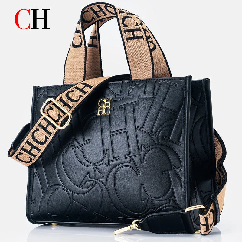 CH Luxury Designer Metal Logo Large Leather Handbag (2026 Edition)