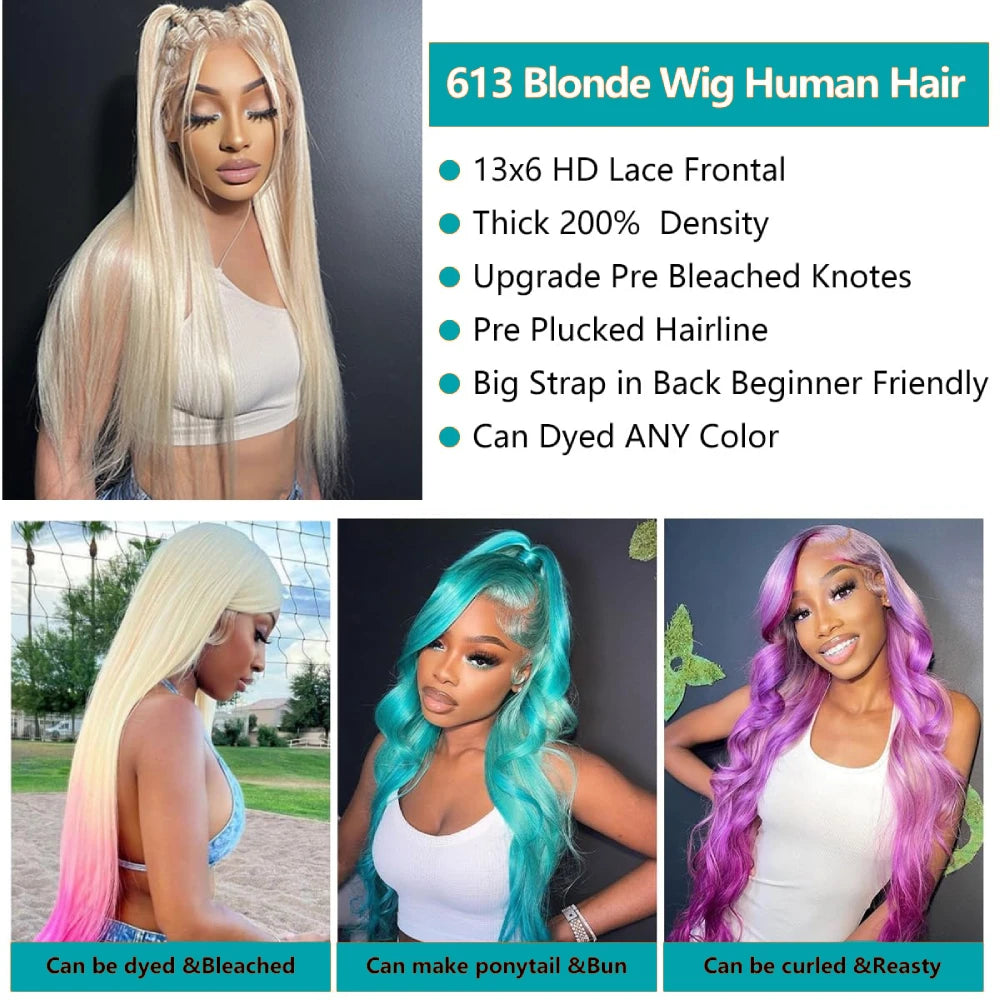 613 Blonde Straight Lace Front Wig | 13x4 & 13x6 HD Lace | Human Hair | 180% & 200% Density