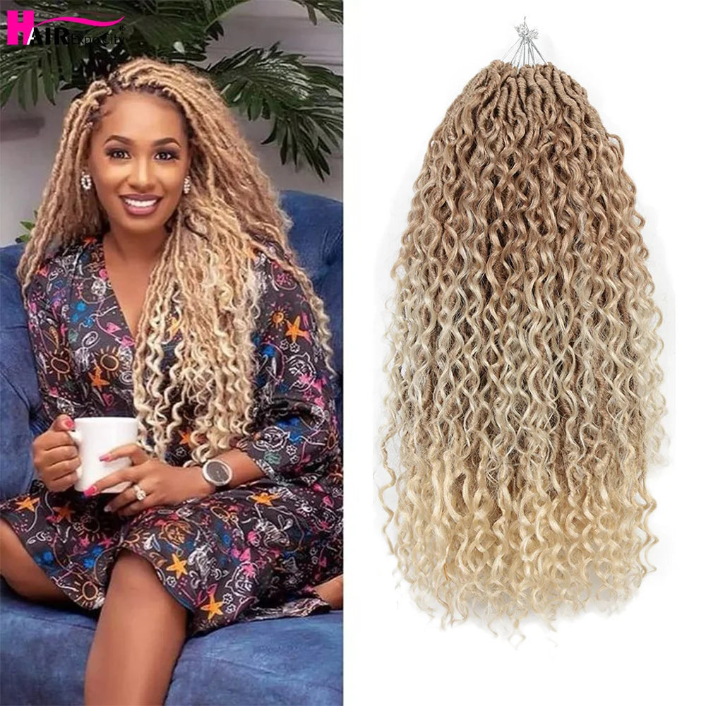 Goddess Faux Locs Crochet Hair | 18-Inch Curly Ends River Ombre Braiding Hair - ANDYS