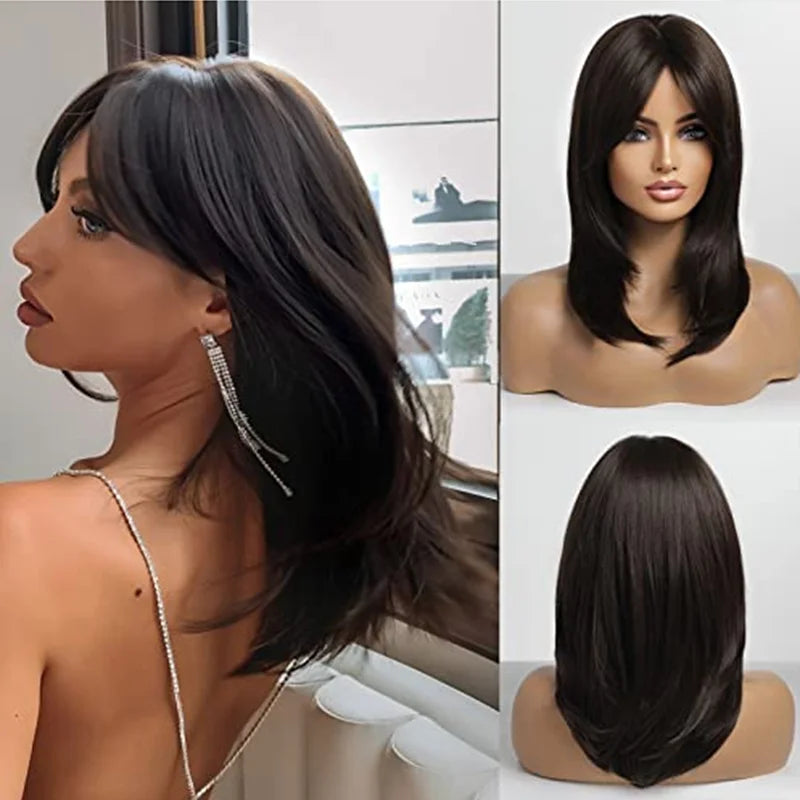 Layered Short Straight Wig with Bangs | Heat Resistant Synthetic Bob - ANDYS