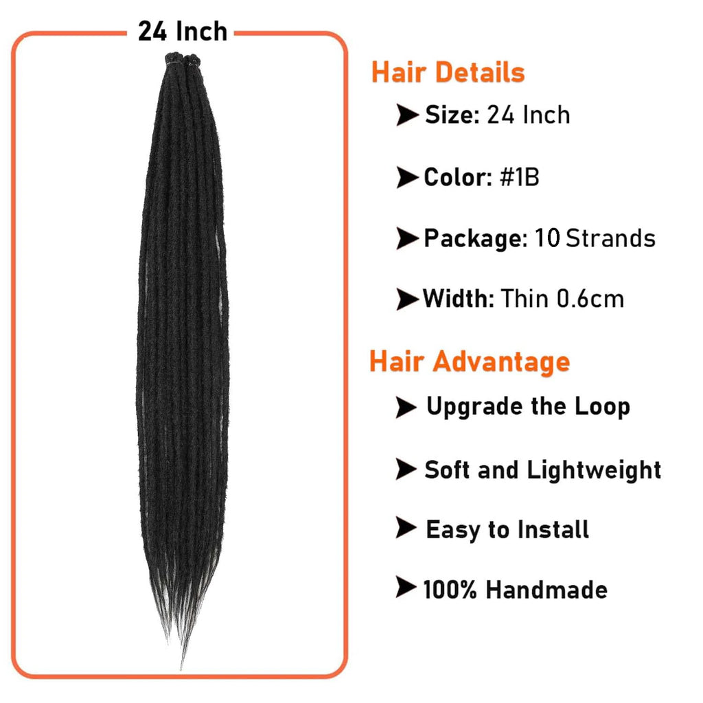 Synthetic Single Ended Dreadlock Extensions | 24-Inch Hippie Loc Crochet Hair - ANDYS