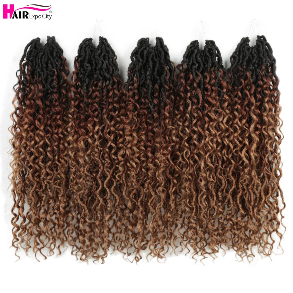 Goddess Faux Locs Crochet Hair | 18-Inch Curly Ends River Ombre Braiding Hair - ANDYS