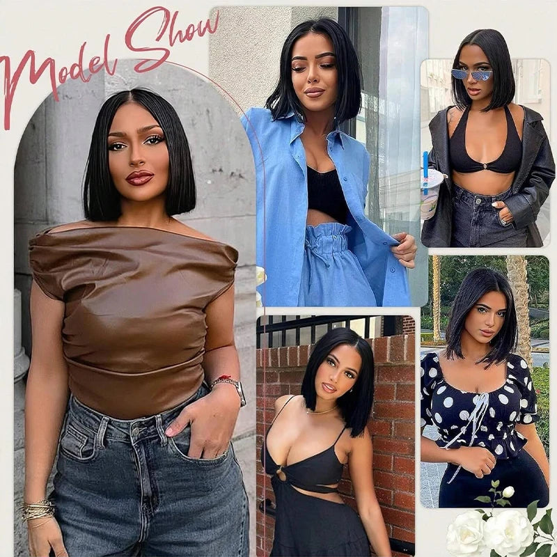 Glueless Straight Lace Front Bob Wig | Pre-Plucked Human Hair Short Wig - ANDYS